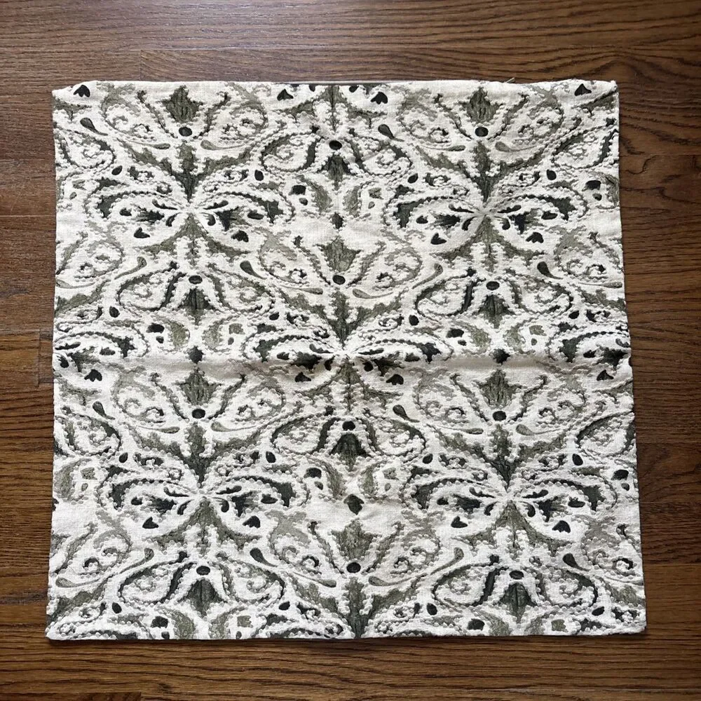 NWOT Pottery Barn Reilley Pillow Cover Linen Sage Green Cream 22” Embroidered